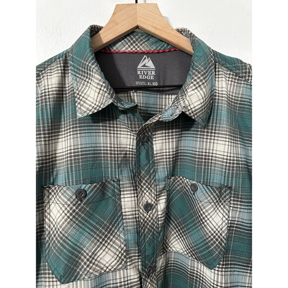 River Edge Shirt Mens XL Green Plaid Short Sleeve Button Outdoor Fishing - Picture 5 of 7